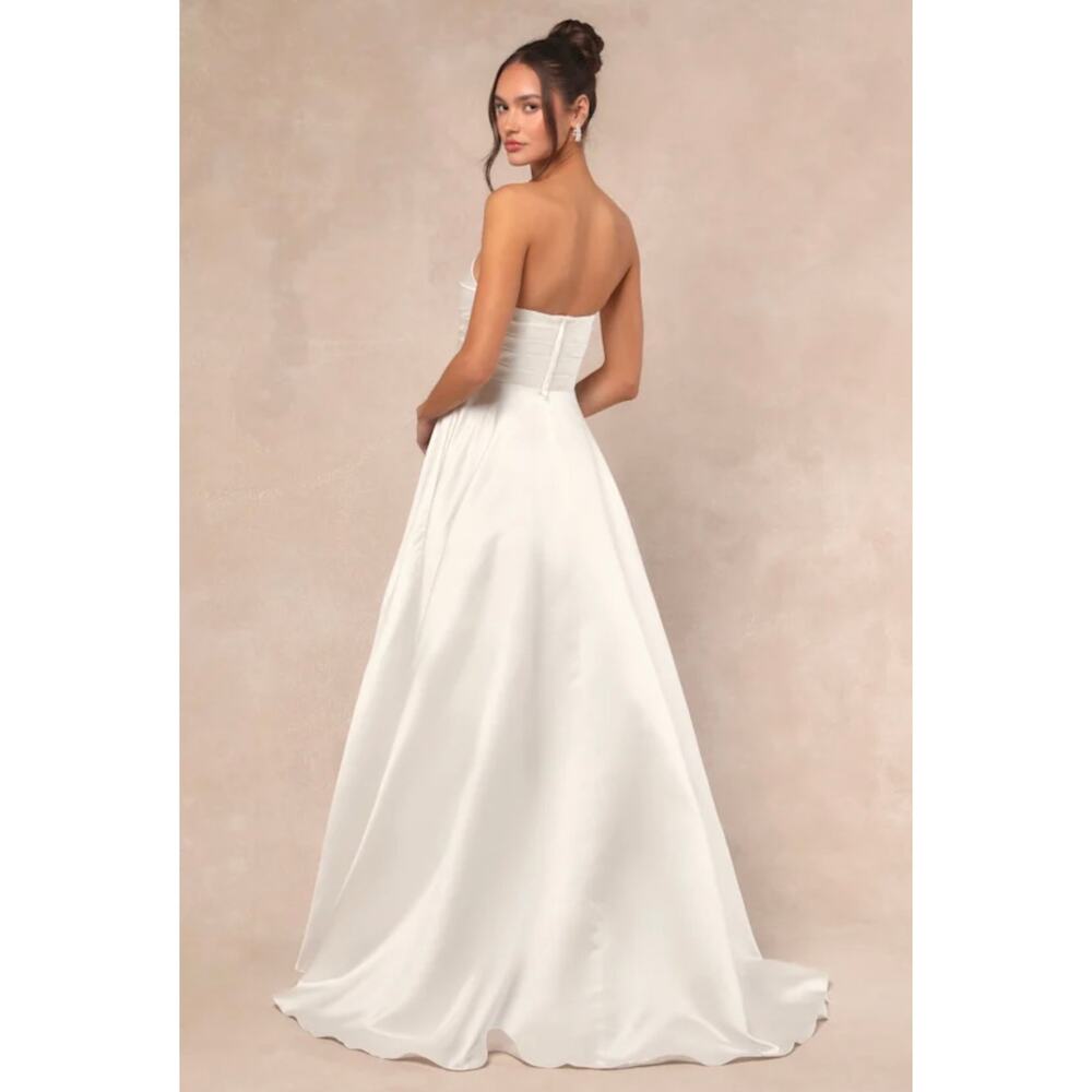 NWT! Lulus Khalida White Satin Pleated Strapless Gown S - Picture 4 of 8